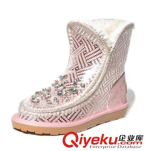 休閑鞋 2014保暖時(shí)尚皮毛一體雪地靴 秋冬歐美時(shí)尚女靴 圓頭套筒平跟女鞋原始圖片3
