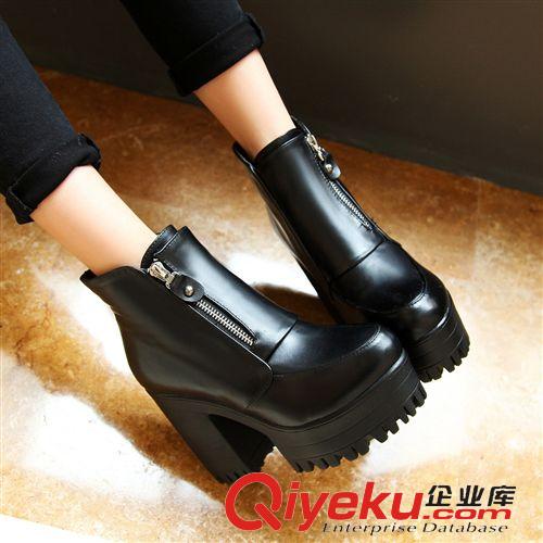 tj款 皮靴批發歐美dp風格氣質馬丁靴圓頭短筒女靴粗跟中跟全zp女鞋原始圖片2