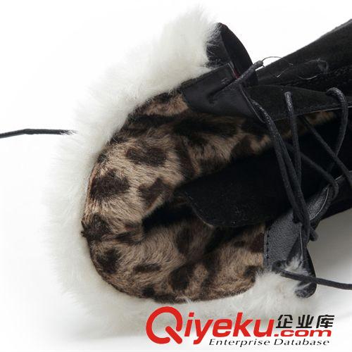 2014年10月 歐美坡跟裸靴磨砂牛皮系帶加厚冬季女靴兔毛內增高短靴加厚棉靴潮