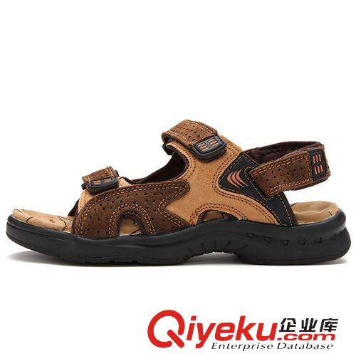 拖鞋 創(chuàng)渃夏季時(shí)尚男鞋沙灘鞋頭層皮耐磨橡膠大底休閑舒適魔術(shù)貼涼鞋子原始圖片2