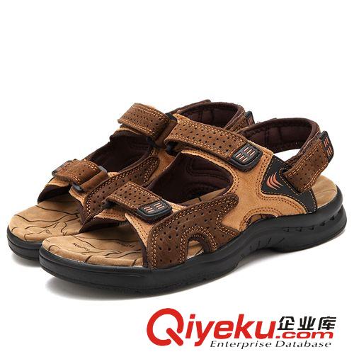 拖鞋 創(chuàng)渃夏季時(shí)尚男鞋沙灘鞋頭層皮耐磨橡膠大底休閑舒適魔術(shù)貼涼鞋子原始圖片3