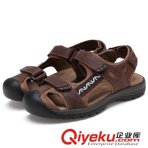 拖鞋 創(chuàng)渃新款男鞋磨砂層牛皮男涼鞋頭男式包頭涼鞋時(shí)尚沙灘鞋溯溪鞋原始圖片3