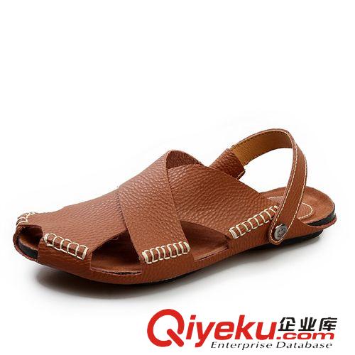 50-80元 創(chuàng)渃夏季新款男士涼鞋時(shí)尚透氣沙灘鞋頭層牛皮日常休閑潮流涼拖鞋