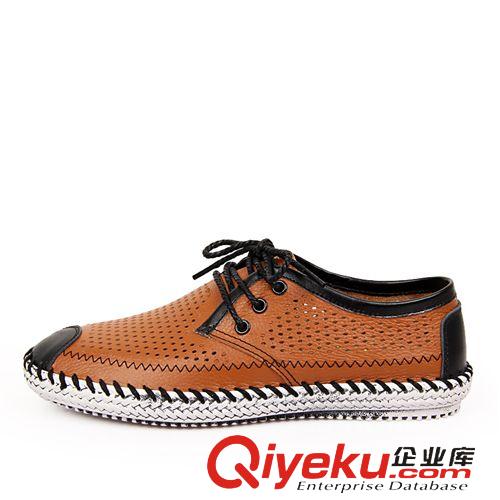 2015-4月新款 創(chuàng)渃夏季新款男鞋頭層皮手工縫線鞋透氣休閑鞋柔軟舒適百搭單鞋原始圖片2