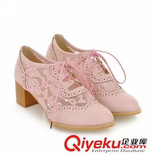 2015年3月25號 代發(fā)2015春秋中跟單鞋夏季女鞋 學(xué)院派牛津鞋 蕾絲網(wǎng)紗系帶粗跟原始圖片3