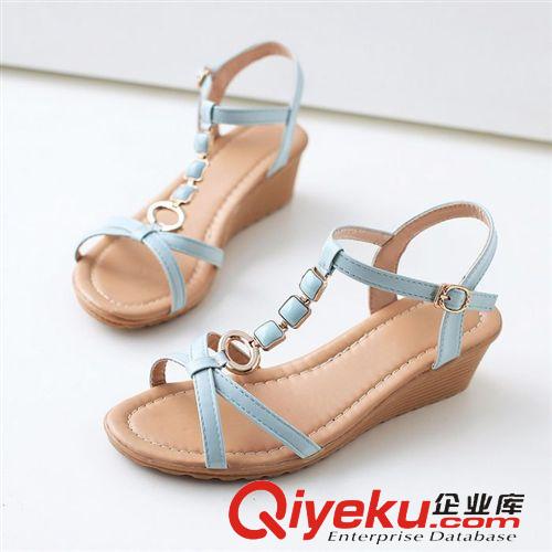 2015年3月25號 女鞋批發(fā) 2015夏季新款涼鞋T型細(xì)帶坡跟露趾羅馬涼鞋森女學(xué)生鞋原始圖片2