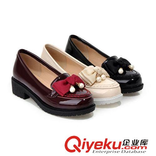 2015年3月新品 代發批發 2015春秋夏季女鞋子 淺口漆皮蝴蝶結舒適學生鞋中跟單鞋原始圖片3