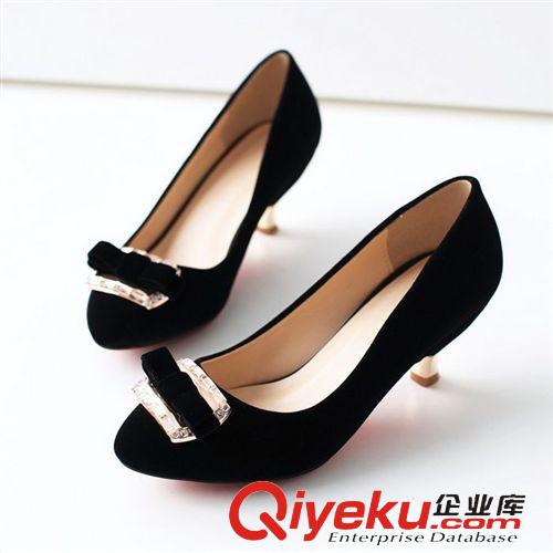 2015年3月新品 代發 2015春秋夏季女鞋子 蝴蝶結水鉆淺口粗跟高跟鞋單鞋工作鞋原始圖片2