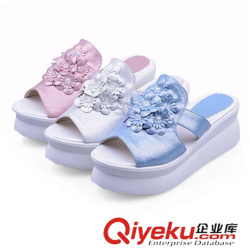 拖鞋款式 女鞋批發(fā)代發(fā)2015夏季糖果色涼鞋花朵松糕厚底鞋坡跟舒適軟底拖鞋原始圖片3