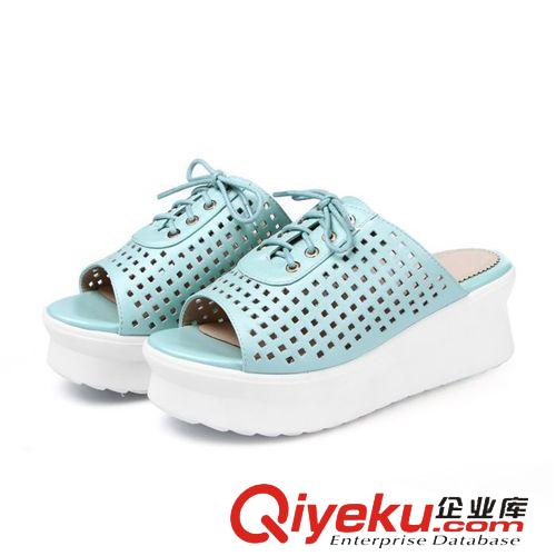 拖鞋款式 女鞋批發(fā)代發(fā) 2015夏季糖果色女涼鞋 鏤空松糕厚底鞋坡跟涼拖鞋原始圖片3
