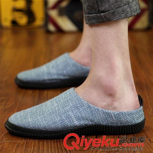 帆布鞋 男休閑鞋 亞麻男休閑鞋 半拖亞麻男休閑鞋 圓頭半拖亞麻男休閑鞋原始圖片2