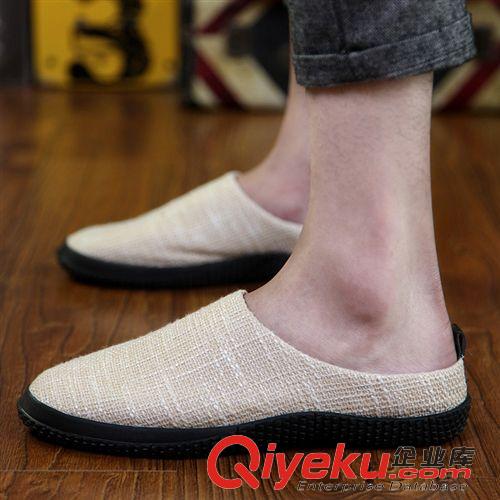 帆布鞋 男休閑鞋 亞麻男休閑鞋 半拖亞麻男休閑鞋 圓頭半拖亞麻男休閑鞋原始圖片3