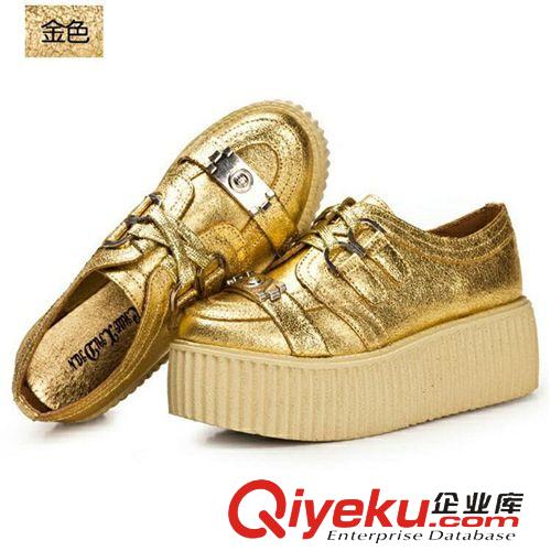 單鞋 廠家直銷(xiāo)新款爆裂紋厚底鞋女鞋zp休閑單鞋金銀色zp松糕鞋女鞋