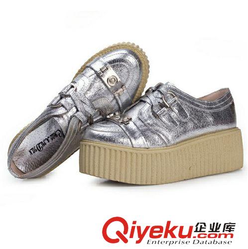 單鞋 廠家直銷(xiāo)新款爆裂紋厚底鞋女鞋zp休閑單鞋金銀色zp松糕鞋女鞋