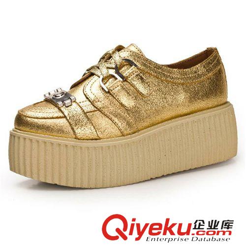 單鞋 廠家直銷(xiāo)新款爆裂紋厚底鞋女鞋zp休閑單鞋金銀色zp松糕鞋女鞋