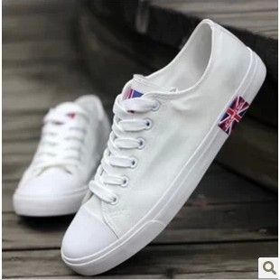 低幫 【HOT】新款白色百搭潮鞋 英倫米字旗情侶款時尚男女白球鞋批發(fā)