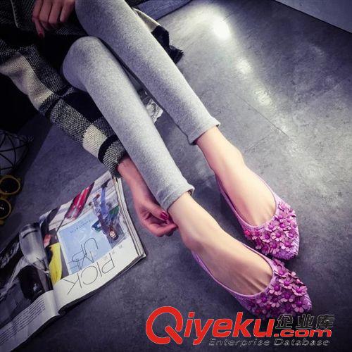 主款推薦 2015新款夏季尖頭網紗女單鞋純手工花朵女鞋平底休閑款原始圖片3