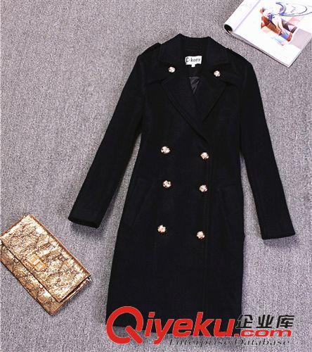 2014年10月份 2014秋冬新款歐美大牌貝嫂同款長袖雙排扣毛呢大衣KW1685原始圖片2