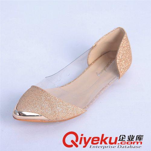 單鞋 批發(fā) 春季歐洲站時(shí)尚性感單鞋女鞋 透明膠金屬頭尖頭鞋平底單鞋原始圖片3