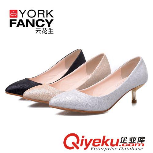 高跟鞋 2015云花生 新款細(xì)跟鞋尖頭單鞋女亮片歐美亮片低跟工作鞋原始圖片3