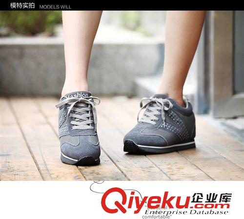單鞋 全國包郵運動休閑女鞋潮 網面透氣zp鑲鉆系帶內增高松糕女單鞋