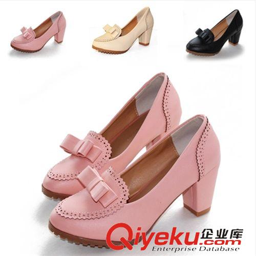 粗跟鞋 2015春夏新款歐美蝴蝶結粗跟OL夜店中跟魚嘴涼鞋單鞋女鞋批發179