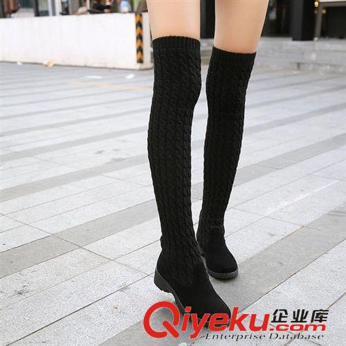 11月新品 2015冬款過膝長靴子女冬季低跟坡跟套筒顯st靴毛線廠家直銷原始圖片2