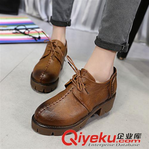 1月新品 春秋低跟鞋復(fù)古女鞋系帶深口加絨單鞋女休閑原宿牛津鞋廠家直銷原始圖片2
