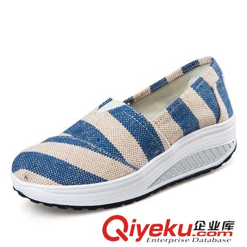 內(nèi)增高女鞋 新款麻布搖搖鞋女帆布坡跟懶人鞋單鞋內(nèi)增高厚底松糕休閑女鞋單鞋原始圖片2