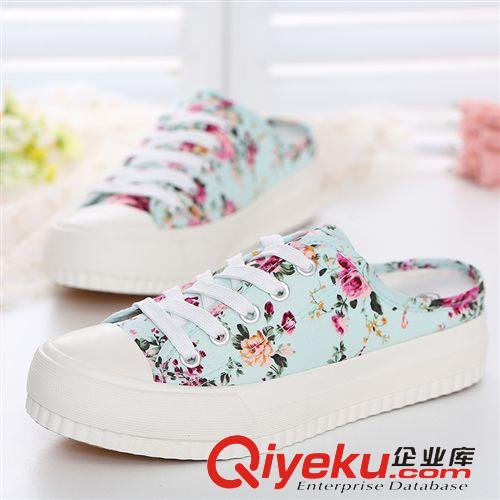 2014新款上市 夏季新款碎花厚底潮流松糕鞋潮包頭女鞋學(xué)生帆布拖鞋涼拖休閑單鞋原始圖片2