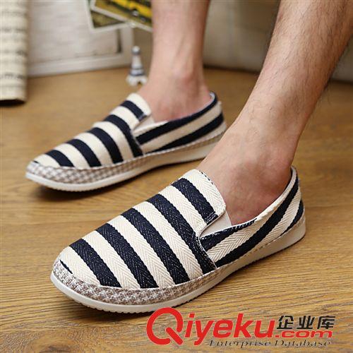 帆布鞋 夏季男士帆布鞋韓版休閑駕車鞋一腳蹬懶人鞋透氣板鞋條紋學(xué)生布鞋原始圖片2