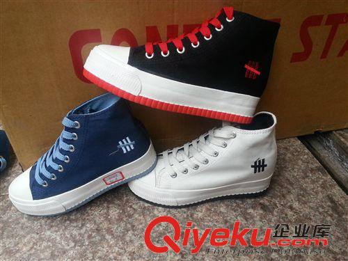 帆布鞋 2015新款帆布鞋拼色高幫休閑布鞋 簡約側(cè)面?zhèn)€性鞋帶女單鞋 批發(fā)