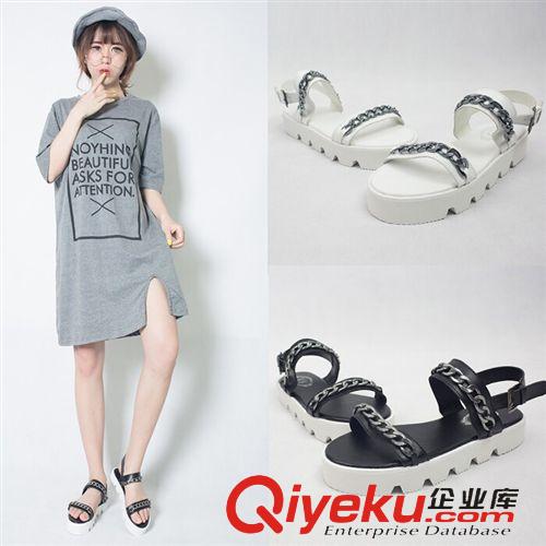 5月5號(hào)新款 2015夏季新款歐美dp同款平底鞋金屬鏈條厚底鉚釘休閑涼鞋