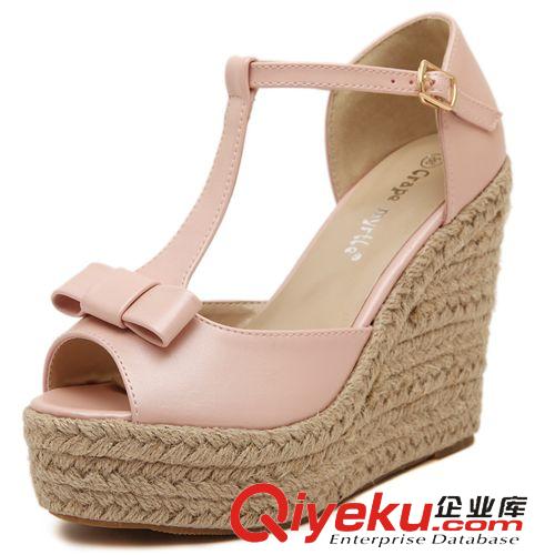 4月21號新款 2015廠家熱銷夏季新款歐美高跟坡跟露趾時尚簡約超高跟女涼鞋原始圖片3