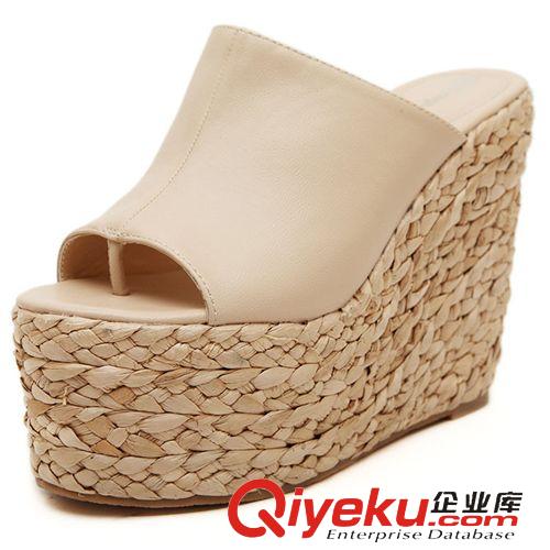 4月21號(hào)新款 2015廠家生產(chǎn)夏季新款厚底坡跟拖鞋防水臺(tái)松糕女涼鞋高跟魚嘴鞋原始圖片3