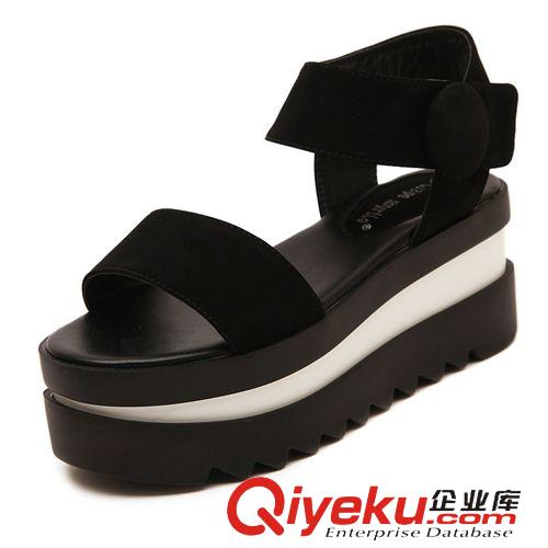 4月21號新款 2015廠家生產(chǎn)夏季新款熱賣歐美平底女鞋魔術(shù)貼坡跟拼色厚底女涼鞋原始圖片2
