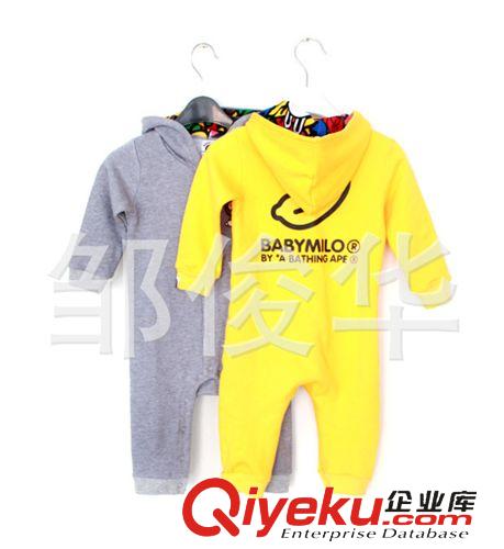 baby秋冬款 批發供應嬰幼兒服裝爬服連身衣bape milo猿人頭全棉加厚連帽哈衣