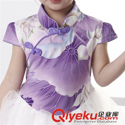 旗袍 唐裝  童裝童裙新款女童中國風荷花紗裙短袖連衣裙子民族六一舞蹈表演原始圖片2