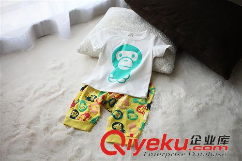 3.28 童裝 韓版男童卡通猴子全棉奧戴爾套裝 短袖短褲套裝褲套裝新款夏原始圖片3