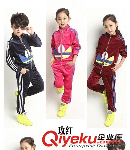 3.20 2015秋款童裝 天鵝絨刺繡男童女童套裝廠家直銷一件代發童童套裝原始圖片2