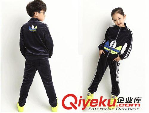 3.20 2015秋款童裝 天鵝絨刺繡男童女童套裝廠家直銷一件代發童童套裝原始圖片3