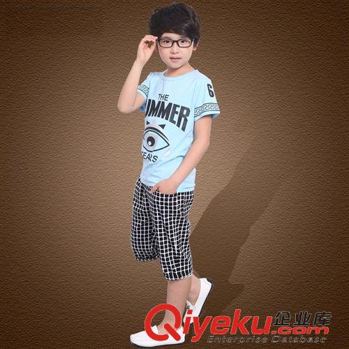 男童 男童夏裝2015新款潮流卡通童裝休閑運(yùn)動(dòng)套裝短袖中褲兒童套裝批發(fā)原始圖片2