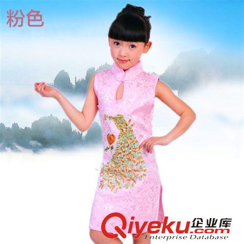 童裙 女童唐裝禮服夏裝童裙純棉繡鳳旗袍六一表演服童裝裙夏季童裝代發(fā)