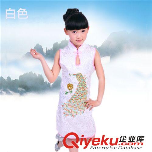 童裙 女童唐裝禮服夏裝童裙純棉繡鳳旗袍六一表演服童裝裙夏季童裝代發(fā)