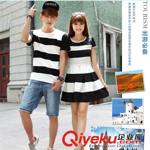 情侶裝 新款韓版夏裝短袖 拼接 情侶裝連衣裙 班服原始圖片2