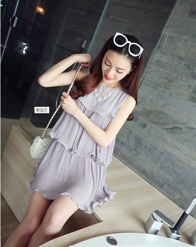 孕婦裝 2015孕婦裝荷葉邊孕婦雪紡連衣裙 無袖孕婦裙 多層抽褶孕婦裙原始圖片2