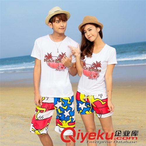 情侶裝系列 實拍沙灘情侶裝2015夏韓國沙灘服情侶套裝海邊度假海灘t恤圓領潮原始圖片2