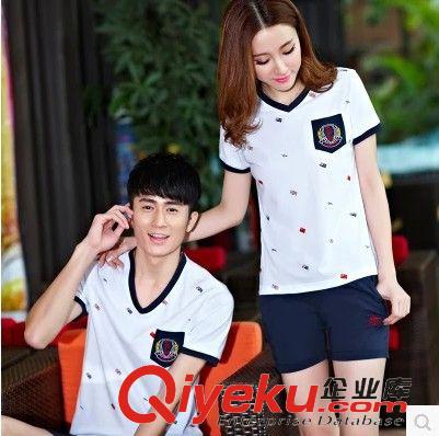 4月中旬新款 15夏季情侶裝韓版時(shí)尚新款男女短袖t恤短褲休閑運(yùn)動(dòng)套裝大碼班服