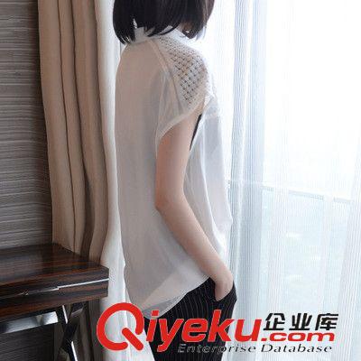 4月中旬新款 2015夏新款女裝鏤空大碼雪紡拼接女士短袖襯衫潮大碼女裝一件代發(fā)原始圖片2