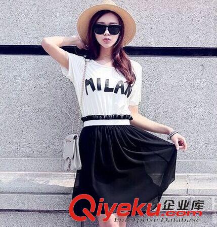 4月中旬新款 2015夏裝新款韓版女裝拼接雪紡連衣裙時尚修身顯瘦大碼連衣裙批發(fā)